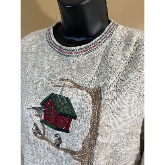 Vintage Jantzen USA Made Embroidered Bird/ House Women’s Woven Sweater Size L - Picture 3 of 16